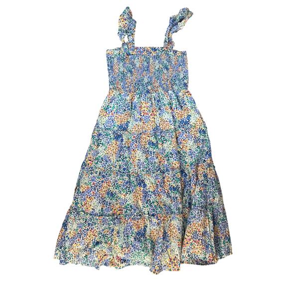 J. Crew Dress Floral Cotton Smocked Midi Tiered Multicolor Size Medium - Picture 4 of 10